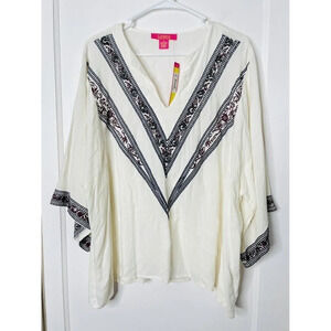 Catherine Malandrino Peasant Blouse M Embroidered Sequin White Boho Cape Sleeves